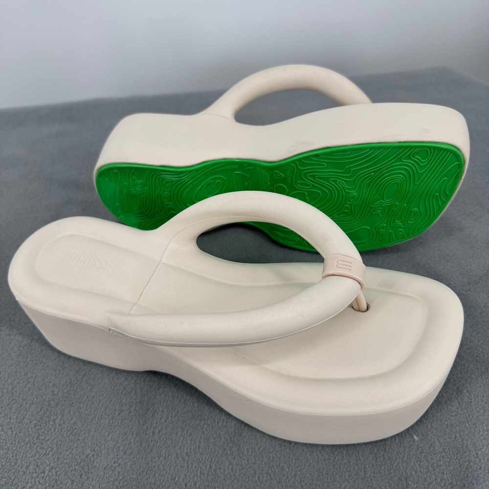 Melissa Free Platform Y2K Flip Flop 90s Off White Puffy Chunky Wedge Sandals 9